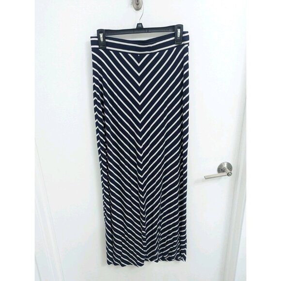 Navy Blue And White Chevron Stripe Maxi Skirt XS Ann Taylor LOFT - Picture 1 of 4